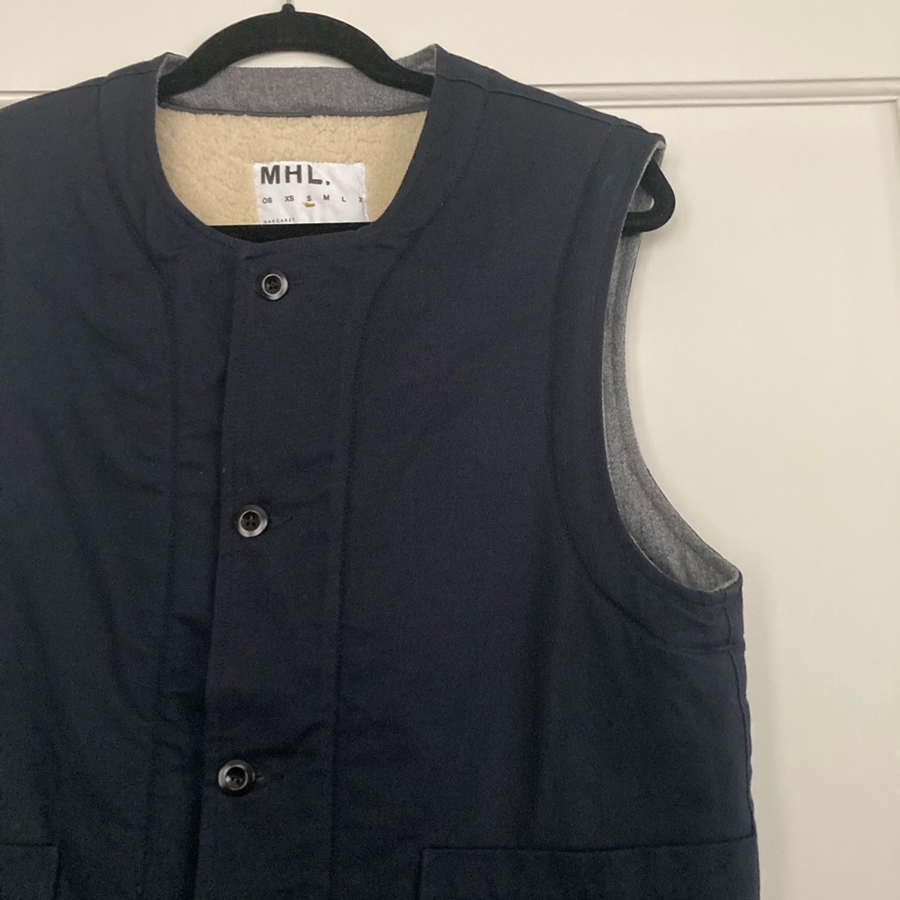 MHL Margaret Howell Navy Shearling Vest - Picture 3 of 12